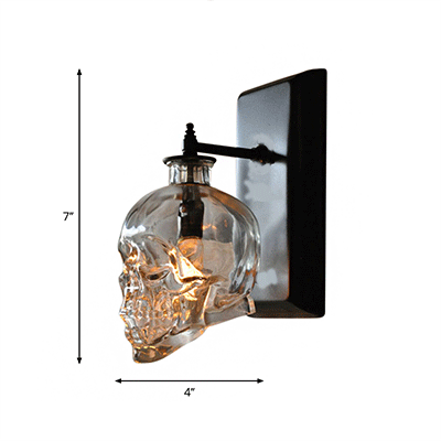 Modern Black Glass Skull Wall Sconce - Stylish 1-Light Fixture For Living Room Lighting