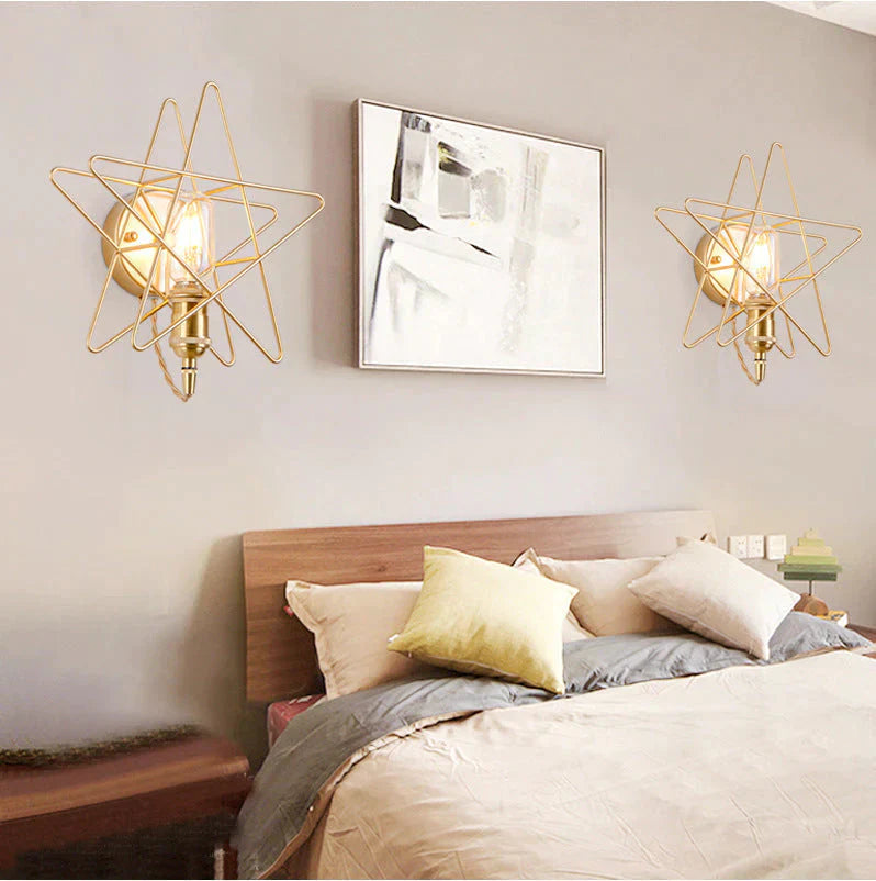 Simple and Creative Star Copper Wall Lamp Bedroom Bedside Postmodern Dining Hall Corridor Staircase Pentastar Gold Wall Lamp