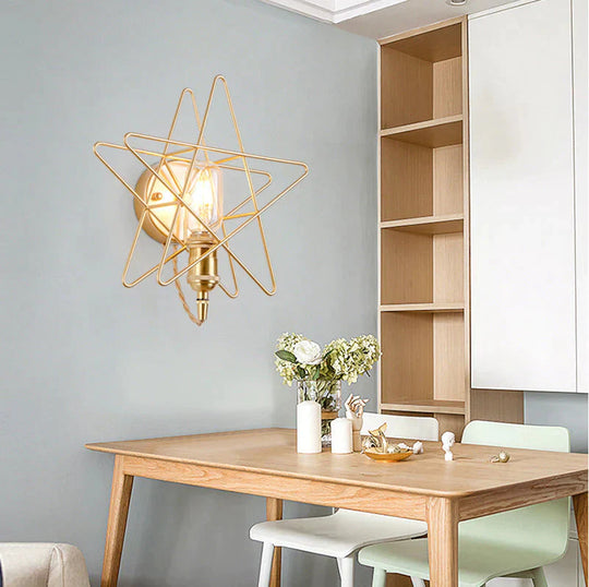 Simple and Creative Star Copper Wall Lamp Bedroom Bedside Postmodern Dining Hall Corridor Staircase Pentastar Gold Wall Lamp