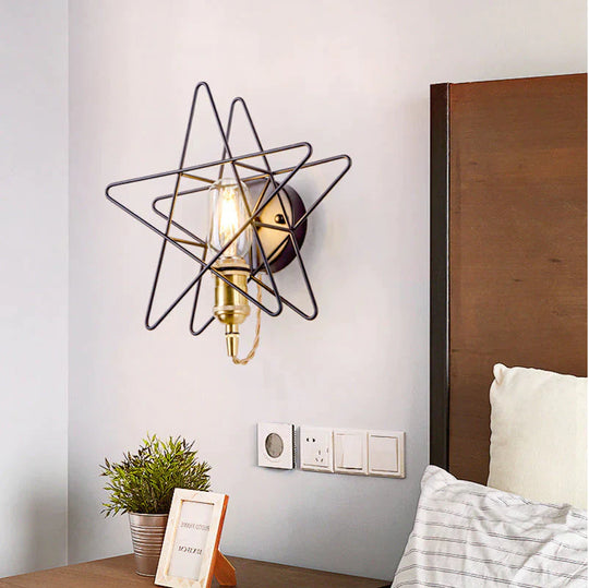 Simple and Creative Star Copper Wall Lamp Bedroom Bedside Postmodern Dining Hall Corridor Staircase Pentastar Gold Wall Lamp