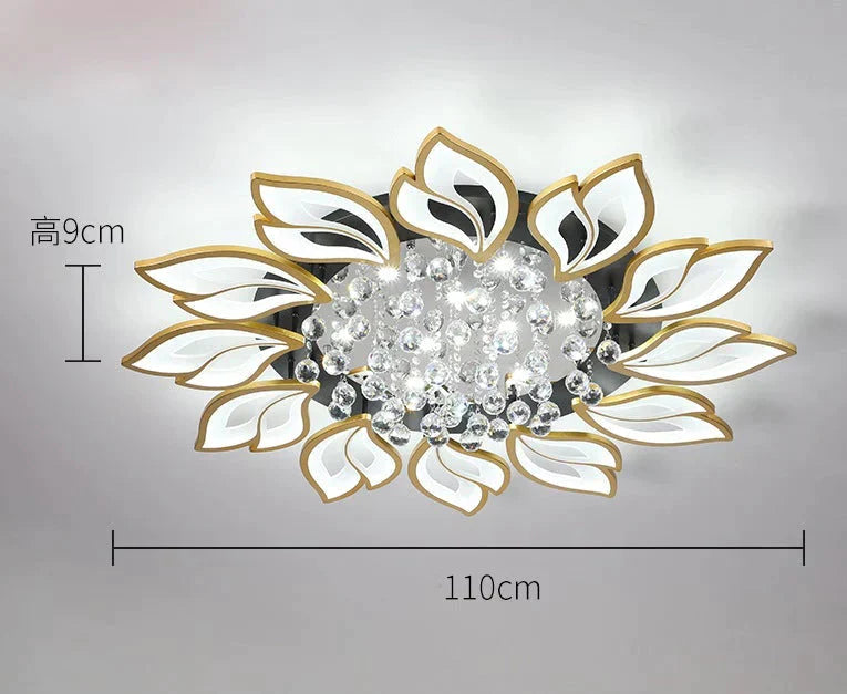 Simple and Modern Led Ceiling Lamp Atmospheric Household Crystal Lotus Flower Shape Warm Bedroom Lighting