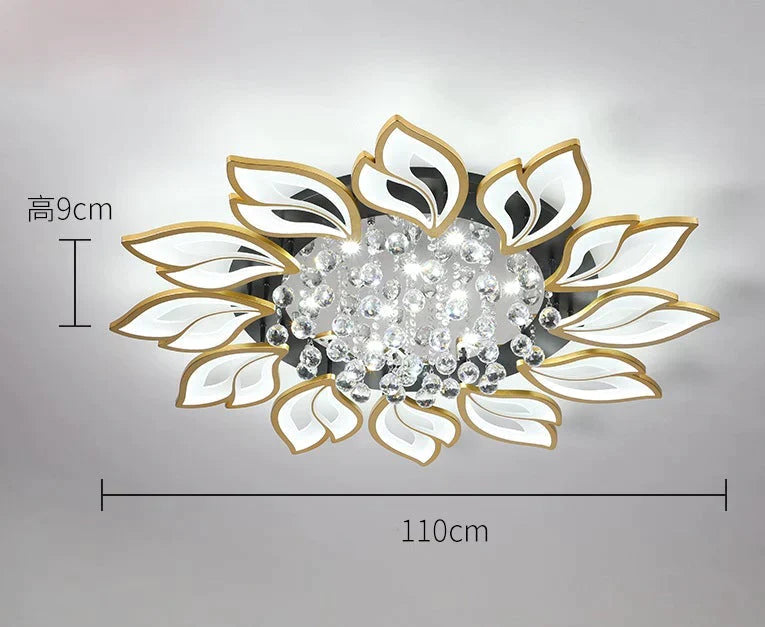 Simple And Modern Led Ceiling Lamp Atmospheric Household Crystal Lotus Flower Shape Warm Bedroom