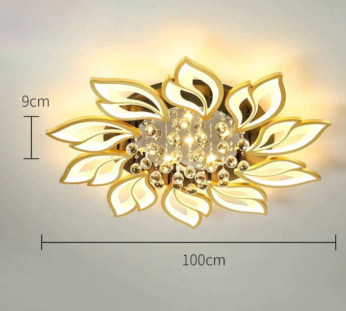 Simple and Modern Led Ceiling Lamp Atmospheric Household Crystal Lotus Flower Shape Warm Bedroom Lighting