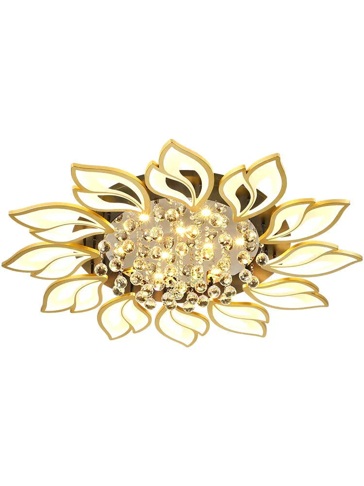 Simple And Modern Led Ceiling Lamp Atmospheric Household Crystal Lotus Flower Shape Warm Bedroom