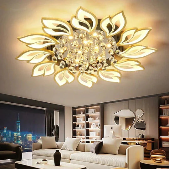 Simple and Modern Led Ceiling Lamp Atmospheric Household Crystal Lotus Flower Shape Warm Bedroom Lighting