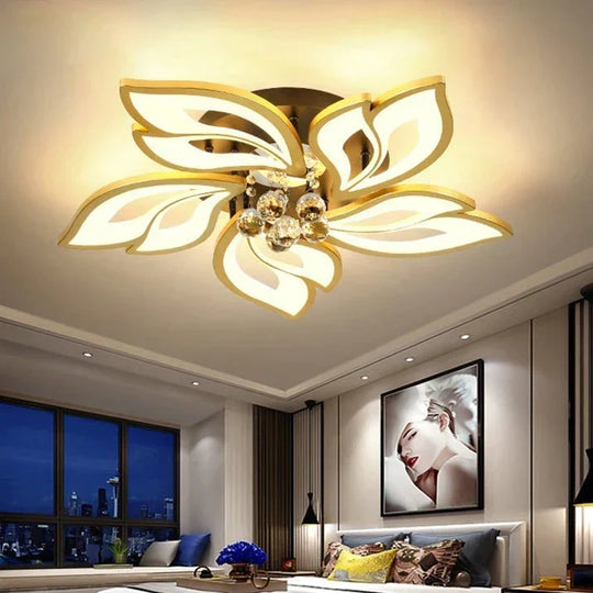 Simple and Modern Led Ceiling Lamp Atmospheric Household Crystal Lotus Flower Shape Warm Bedroom Lighting