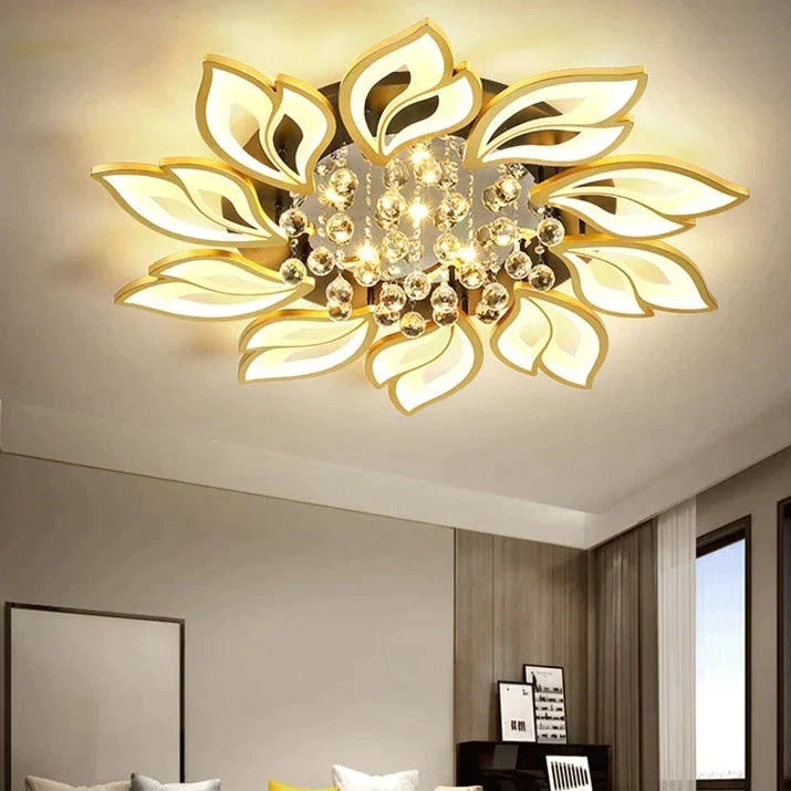 Simple And Modern Led Ceiling Lamp Atmospheric Household Crystal Lotus Flower Shape Warm Bedroom