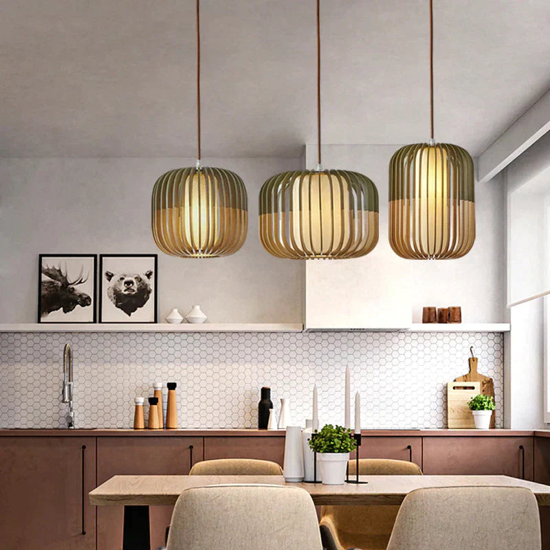 Simple linear lines  Solid Wood Nordic Pendant