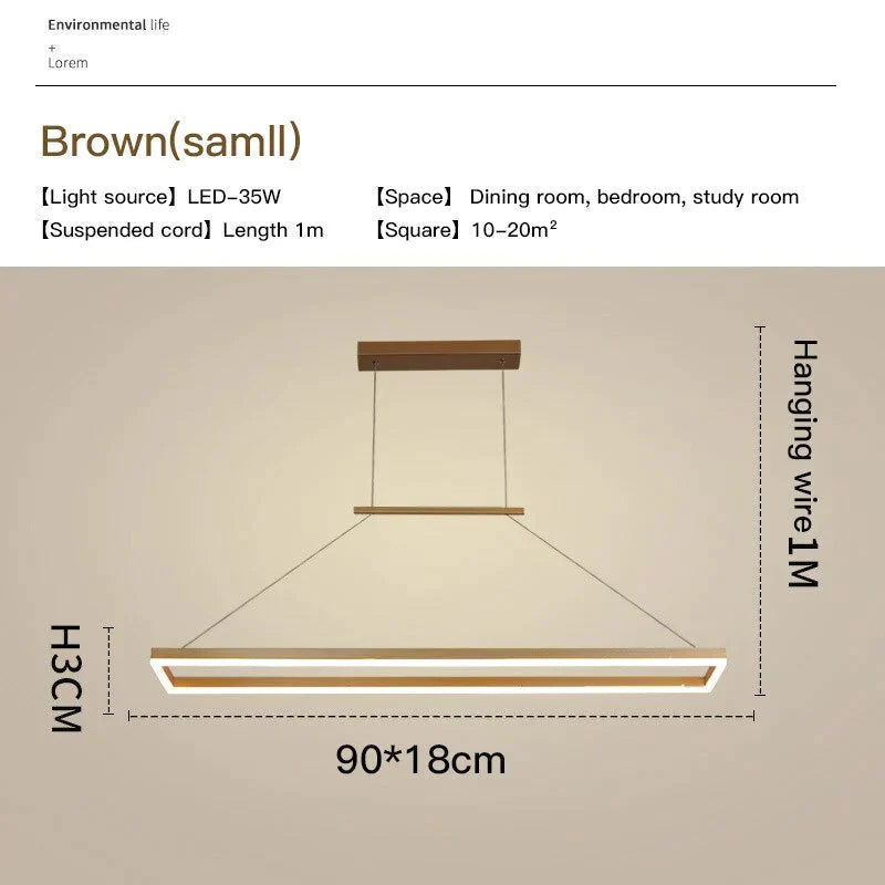 Solis - Modern Rectangle Led Pendant Lights Small-Brown / Cool White