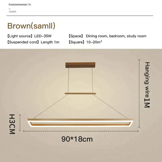 Solis - Modern Rectangle Led Pendant Lights Small-Brown / Cool White