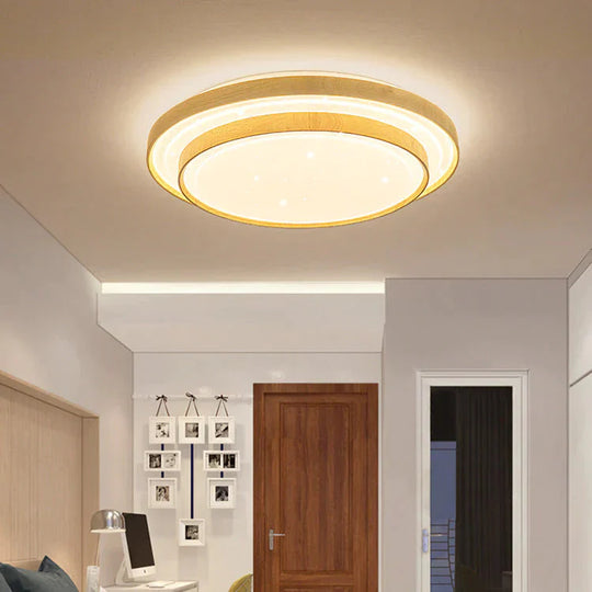 Star Sky Ceiling Lamp LED Round Master Bedroom Lamp Atmosphere Simple Modern Solid Wood Bedroom Lamp