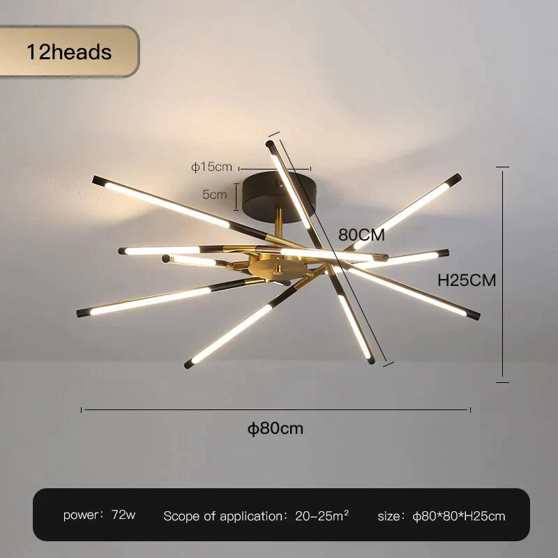 Starbeam - Modern Chandelier C-Black-12 Heads / Warm Light