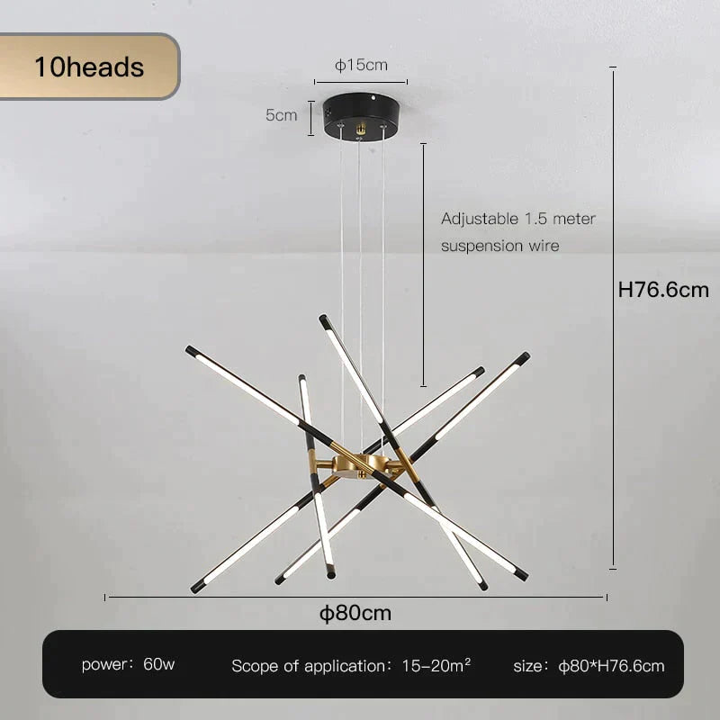 Starbeam - Modern Chandelier D-Black-10 Heads / Warm Light