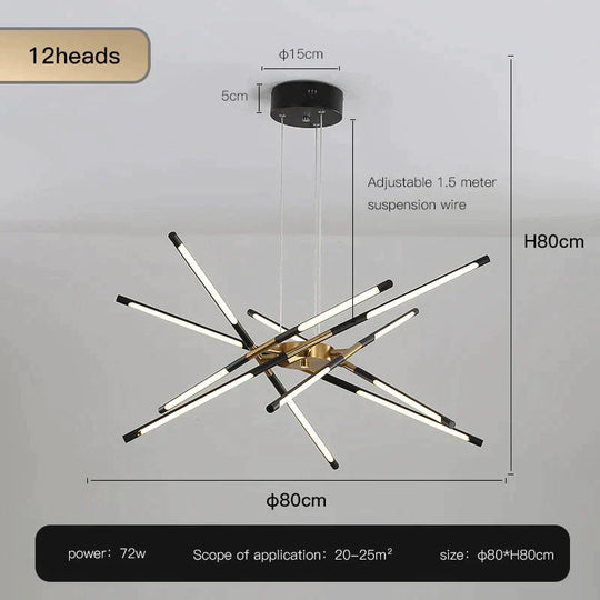 Starbeam - Modern Chandelier D-Black-12 Heads / Warm Light