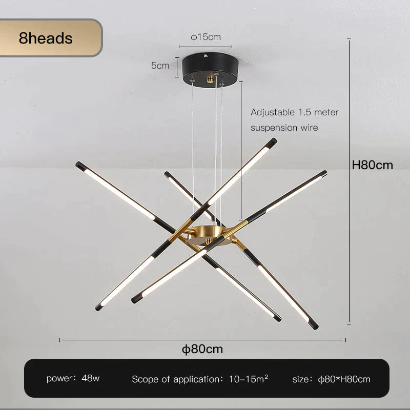 Starbeam - Modern Chandelier D-Black-8 Heads / Warm Light