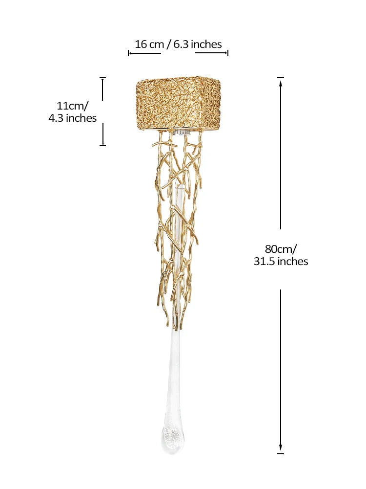 Tamara - Vintage Crystal Gold Water Drop Glass Wall Lamp