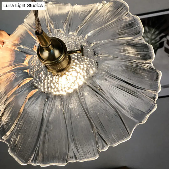 Textured Glass Pendant Lighting: Blossom Industrial 1-Light Ceiling Fixture In Brass - Perfect For