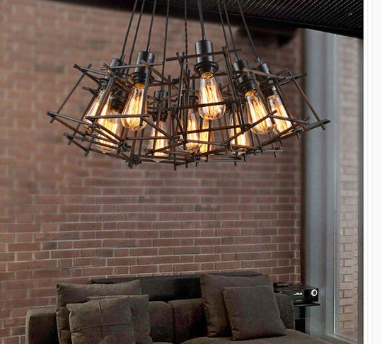 Vintage Iron Frame Chandelier Edison Bulb E27 Holder Loft Restaurant Bar Cafe Living Room Retro