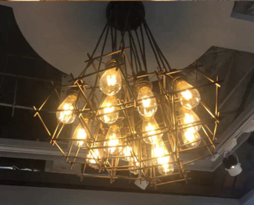 Vintage Iron Frame Chandelier Edison Bulb E27 Holder Loft Restaurant Bar Cafe Living Room Retro