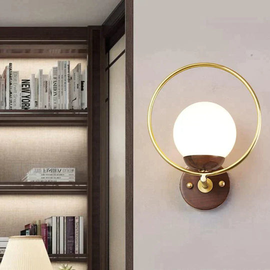 Walnut Creative Bedroom Study Walkway Wall Lights Simple Wood Copper Lamps