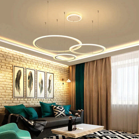 White Circle Modern Led Pendant Light For Kitchen Dining Room Living Room Luminaires Acrylic Hanging Ceiling Mount Pendant Lamp