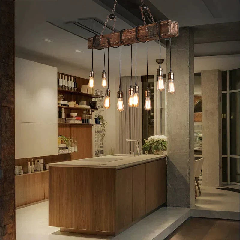 Wooden Beam Adjustable Pendant Lights Light